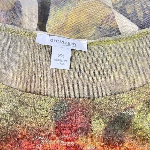 Dressbarn Woman 2X Textured Multicolor Abstract Print Top 3/4 Sleeve Scoop Neck - Picture 3 of 6